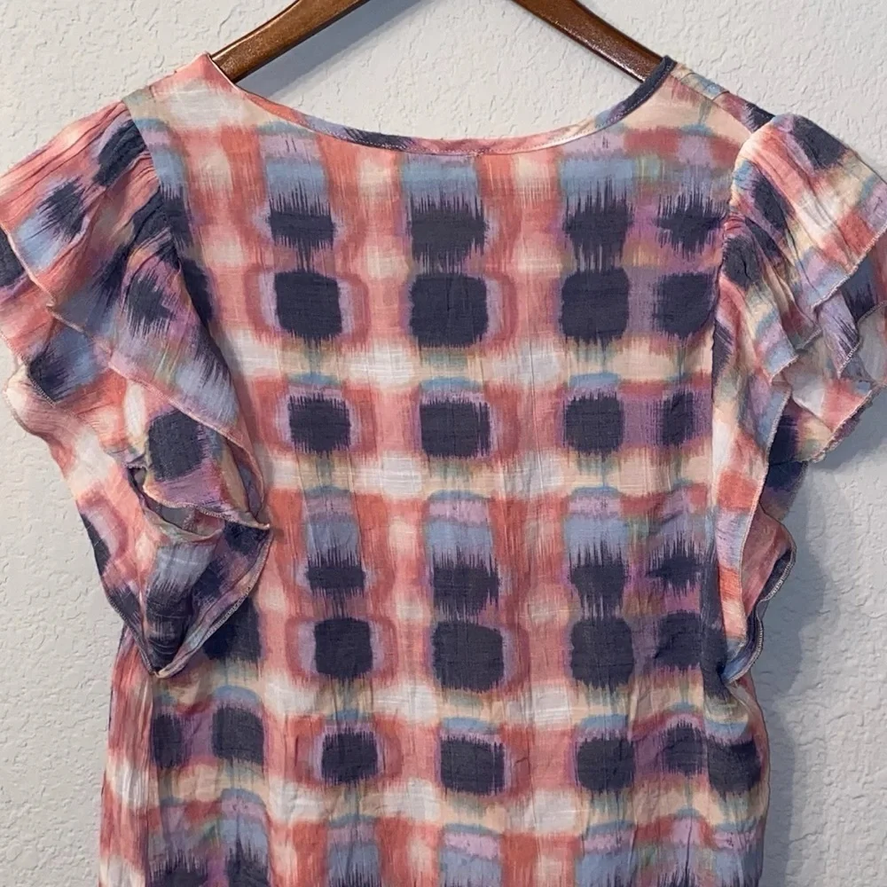Indigo Rose Pink Purple & Blue Plaid Ruffle Blouse